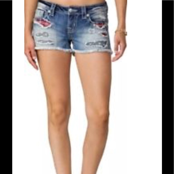 Miss Me Pants - Miss Me 🌠Plaid Patriotic Stars Flag Shorts